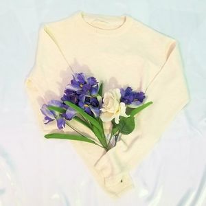 Cream Cropped Ribbed Sweater